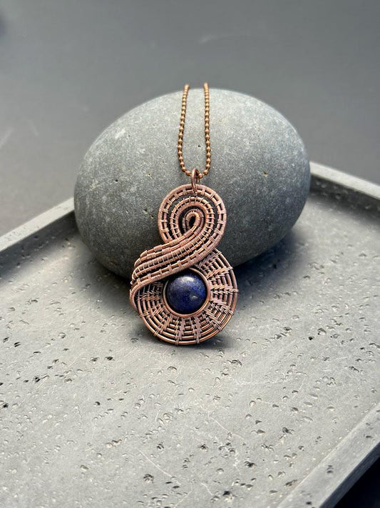 Copper Wire-Wrapped Lapis Lazuli Pendant Necklace