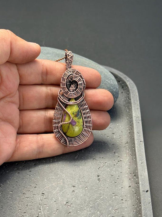 Copper Wire-Wrapped Atlantisite Pendant Necklace