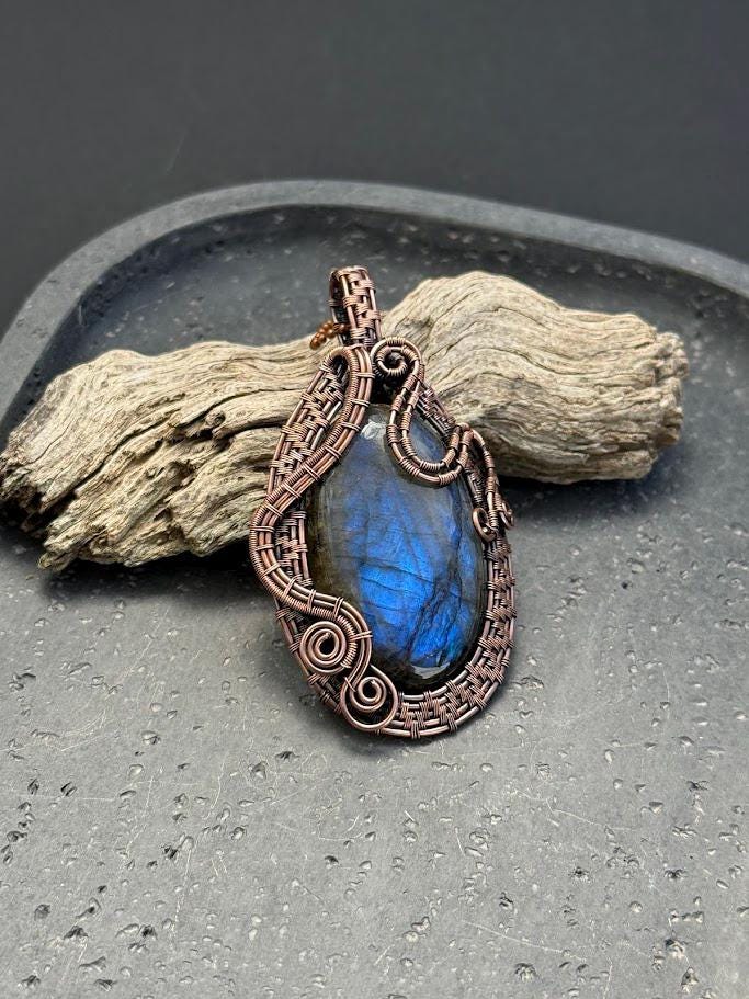 Copper Wire-Wrapped Labradorite Pendant Necklace