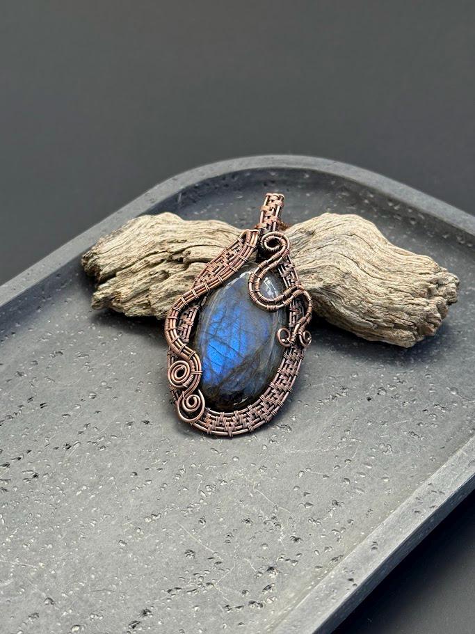 Copper Wire-Wrapped Labradorite Pendant Necklace