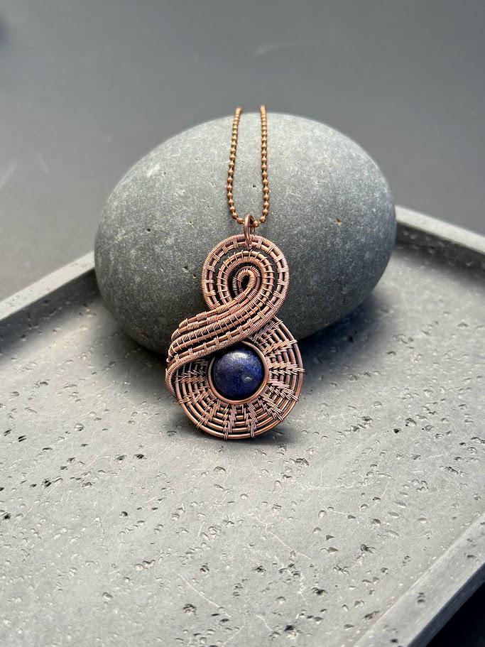 Copper Wire-Wrapped Lapis Lazuli Pendant Necklace