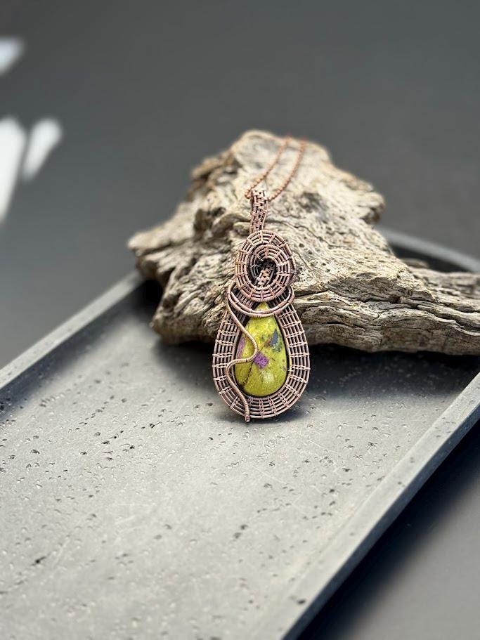 Copper Wire-Wrapped Atlantisite Pendant Necklace