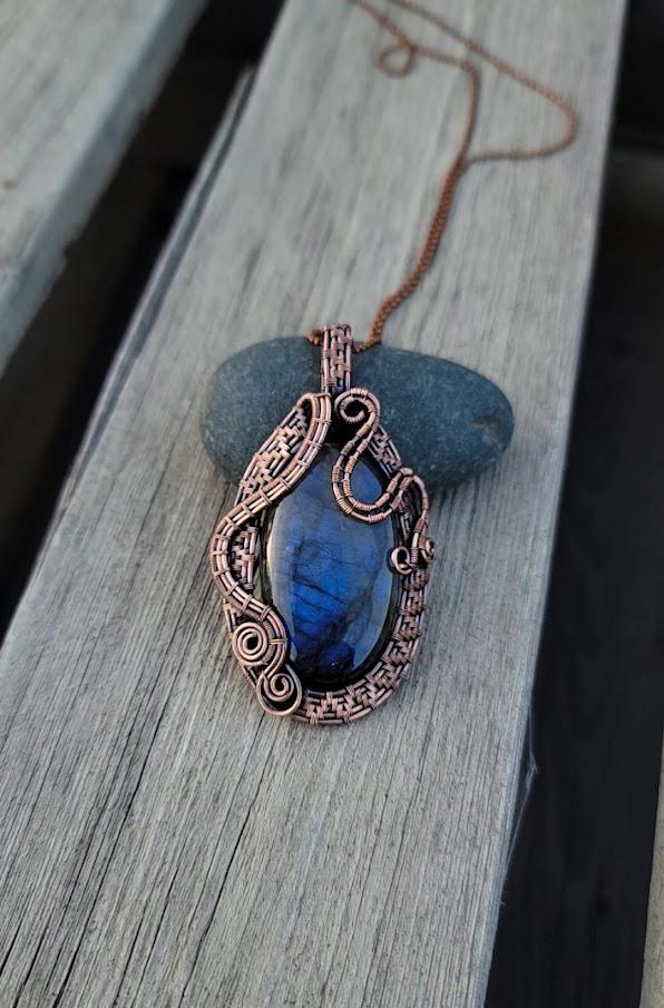 Copper Wire-Wrapped Labradorite Pendant Necklace